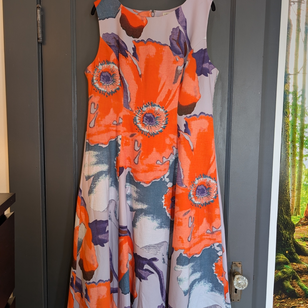 Floral Sleeveless Fit-and-Flare Dress in Orange and Purple